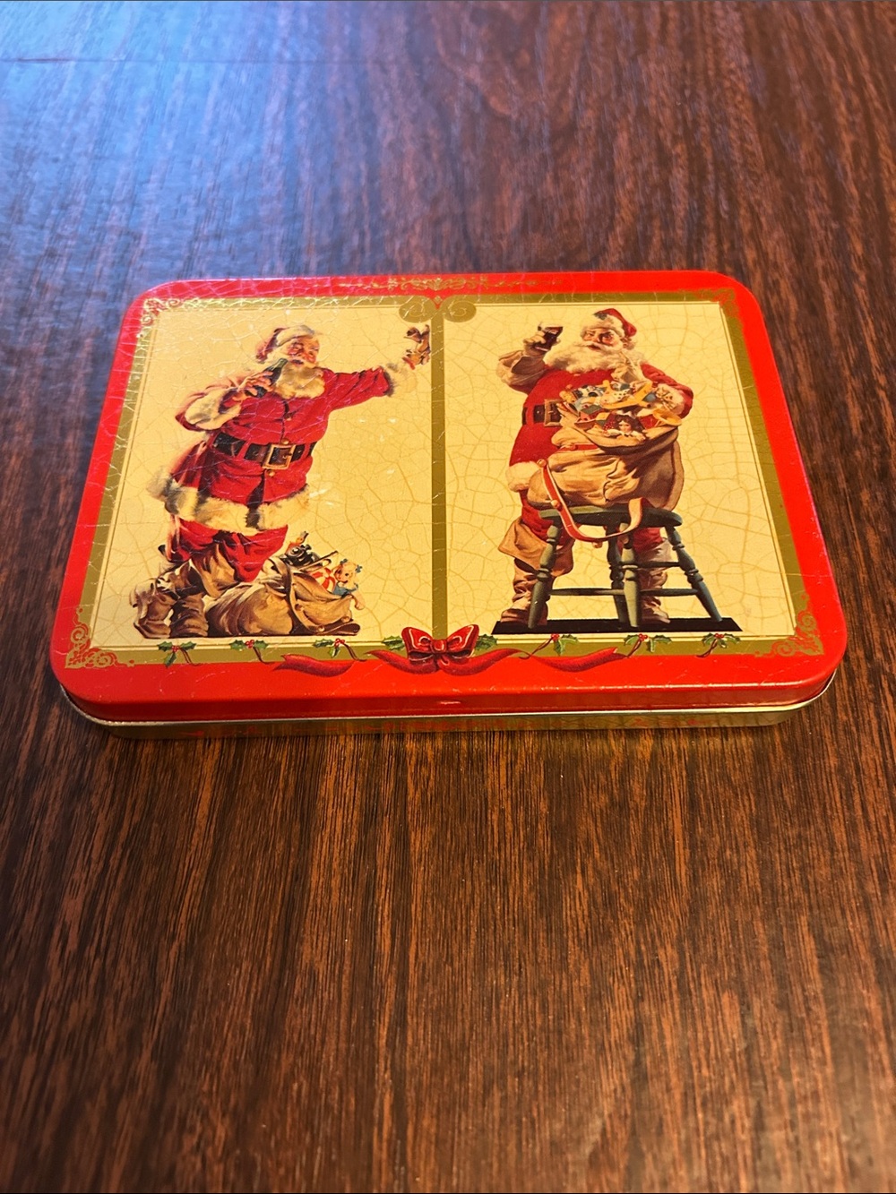 Vintage 1996 Santa tin with two never opened cards